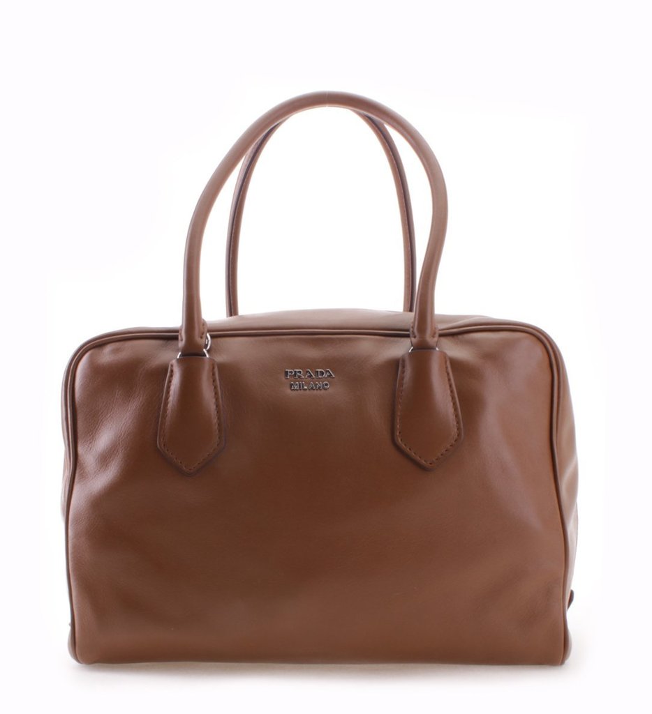 PRADA Women's Inside Bag Brown/Blue Bauletto Satchel Handbag, PR1590