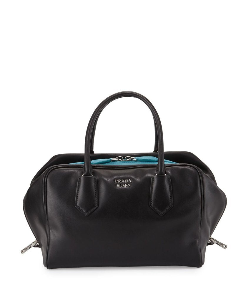 PRADA Inside Bag Women's Black and Turquoise Bauletto Handbag, PR1440