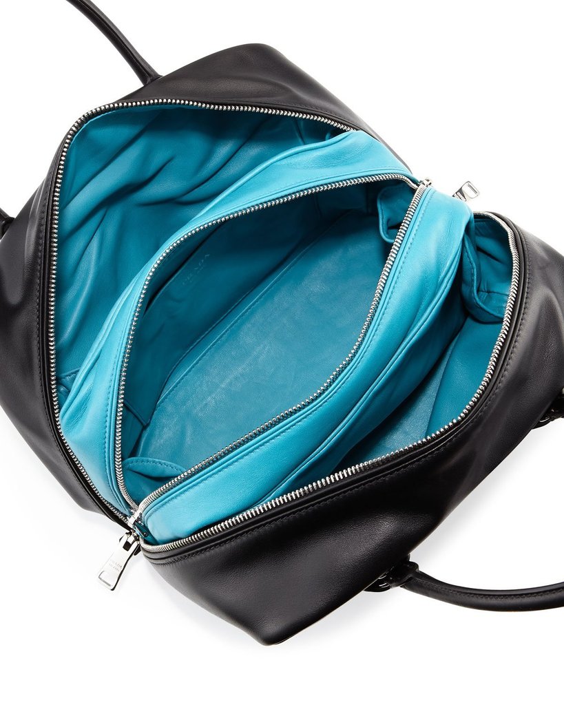 PRADA Inside Bag Women's Black and Turquoise Bauletto Handbag, PR1440