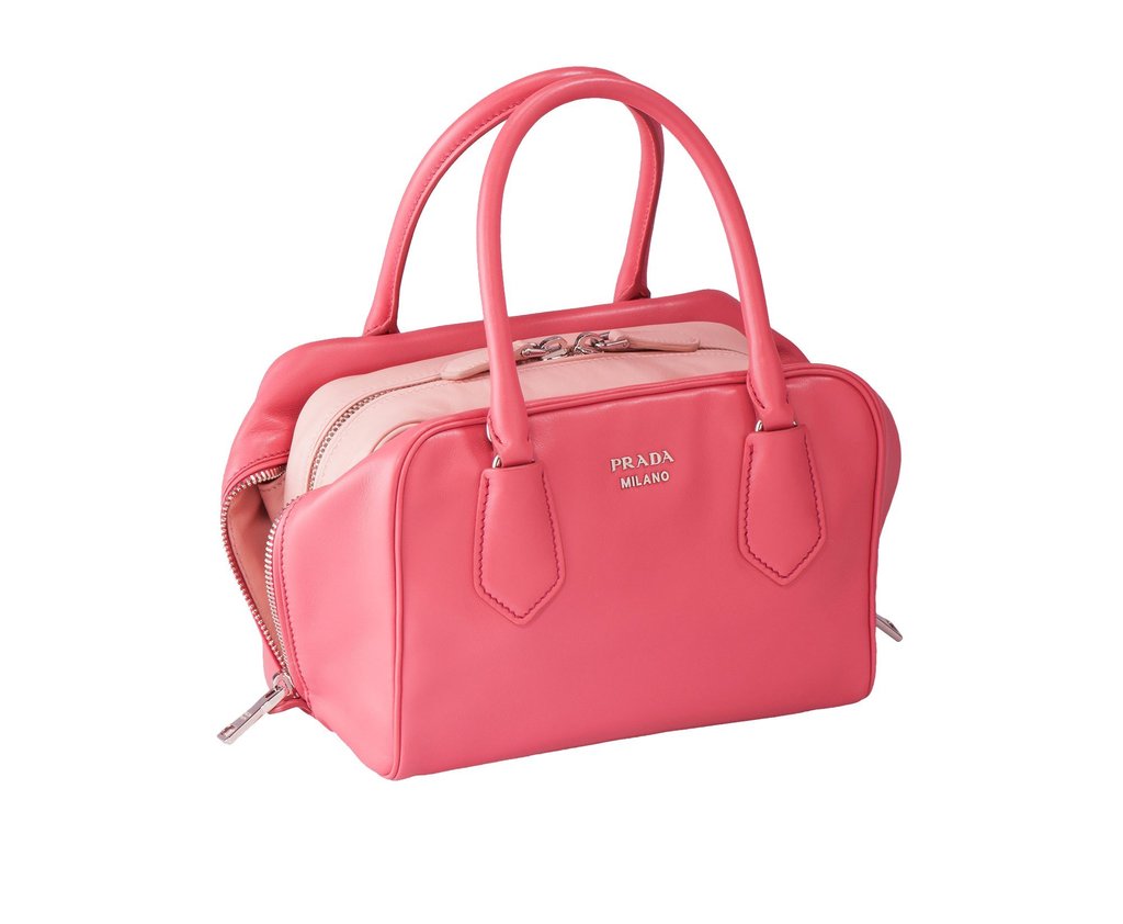 PRADA Inside Bag Women's Dark Pink Soft Calf Bauletto Handbag, PR1460