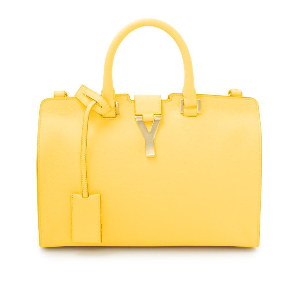 YSL Saint Laurent Classic Small Cabas Y Top Handle Shoulder Bag in Yellow Leather, YSL1180