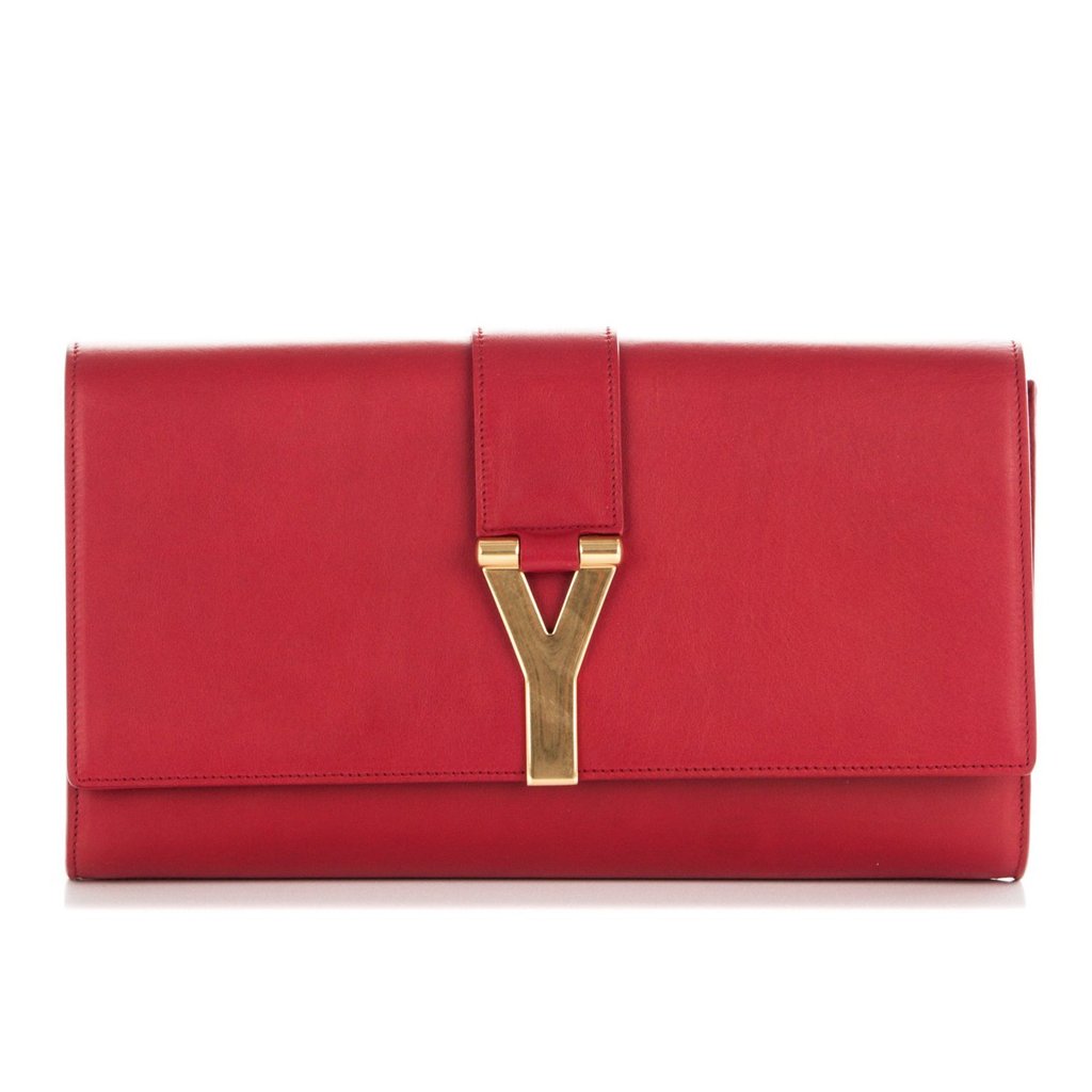 YSL Saint Laurent 'Y' Large Leather Red Clutch Handbag, YSL1050
