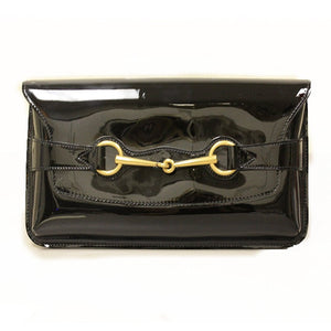 GUCCI Horsebit Black Patent Leather Clutch Bag, GU1570