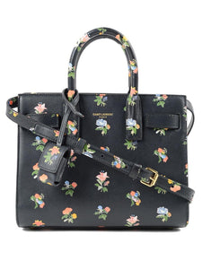 YSL Saint Laurent Classic Nano Sac Du Jour Black Prairie Floral Leather Satchel Handbag, YSL1210