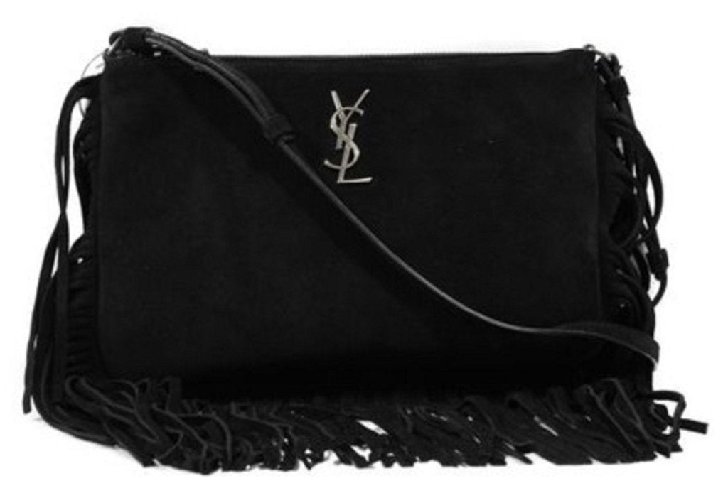 YSL Saint Laurent Bo Monogramme Fringe Black Suede Cross Body Bag, YSL1200