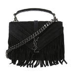 YSL SAINT LAURENT Women's College Monogramme Black Suede Handbag, YSL1360