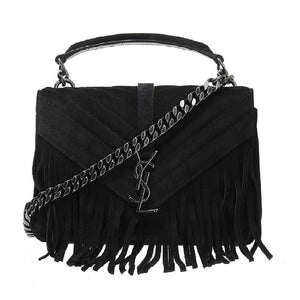 YSL SAINT LAURENT Women's College Monogramme Black Suede Handbag, YSL1360