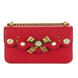 GUCCI Red Bow Pearl Leather Chain Shoulder Bag, GU1250