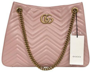 GUCCI Marmont GG Chevron Pink Leather Shoulder Bag, GU1580