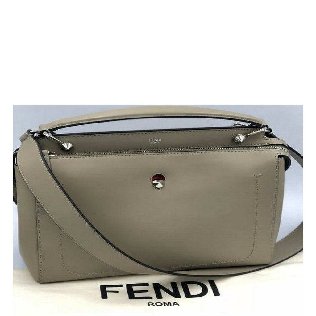 FENDI Dot Com Vitello Baltico Satchel Dove Gray Handbag Shoulder Bag Top Handle Bag, FE1040