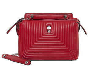 FENDI Dotcom Click Red Small Quilted Lambskin Leather Chain Satchel Handbag Bag Silver Hardware, FE1080